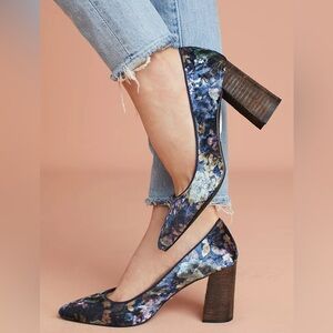 Anthropologie Blue and Purple Floral Block Heels Size 37